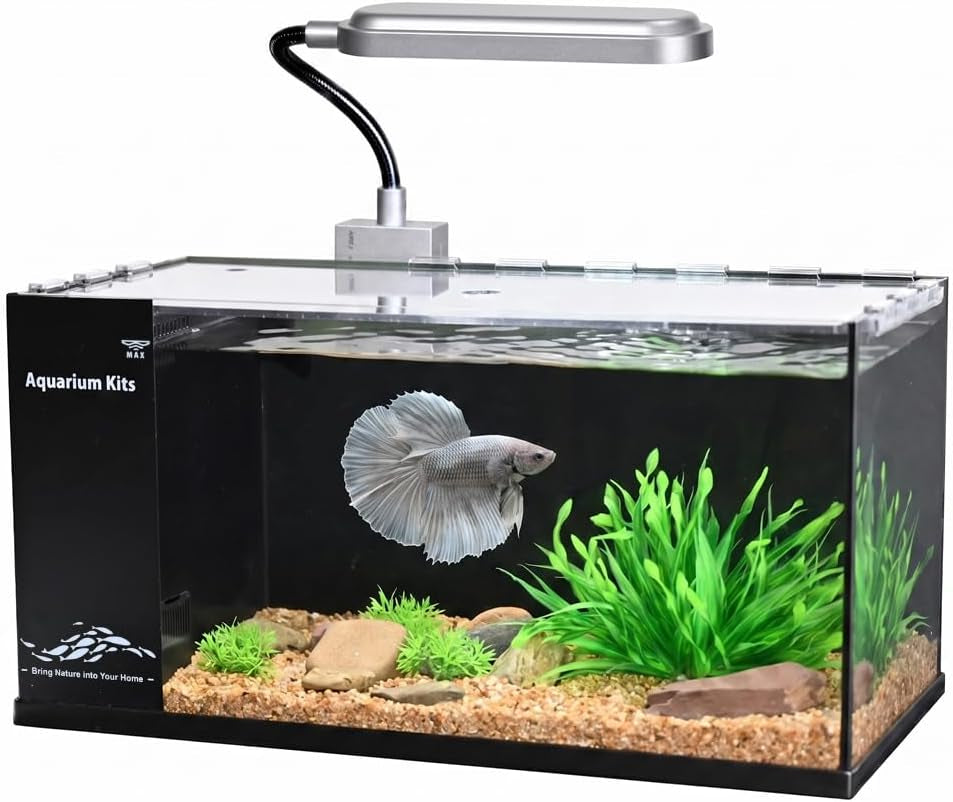 Fish Tank Kit,3.5 Gallon Small Aquarium,Ultra-Clear Nano Aquarium,Betta Fish Tank,Suitable for Small Fish Tank,Aquarium Starter Kit,Desktop Fish Tank (Black Background)