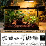 5 Gallon Fish Tank, Aquarium Plastic Starter Kit with Filter, Led Light, Sponge, and Filter Ball, Fish Tank for Betta, Plastic Nano Aquarium with Lid(18.5*7.87*8.07 Inch / Black) (5 Gallon Fish Tank)
