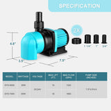 1850GPH Aquarium Return Pump with LCD Display Controller, 55W DC 24V Aquarium Pump for Saltwater Freshwater Aquarium,Fish Tank,Sump,20 Speeds ECO Quiet Submersible and Inline Pump.