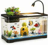 4 Gallon Fish Tank Aquarium Starter Kit with Filter and Light(Medium Black)