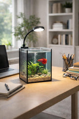 Mini Aquarium Set Fish Tank Shrimp Tank Snails Tank Planted Tank 1.2 Gallon Aquarium Kit, Small Desktop Fish Tank for Small Aquatic Pets for Beginner