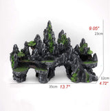 Large Fish Tank Decorations, Mountain View Aquarium Ornament with Tree House Cave Bridge Artificial Plastic Plants Aquarium Decorations