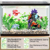 Fish Tank Decorations, 7 Pieces Aquarium Plants Set with Coral Reef Decoration Mountain Cave Ornament for Betta, Goldfish, Shrimp to Breed, Play and Rest (Green)