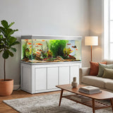 260 Gallon White & Silver Aquarium with Stand, 195G Rimless Low Iron Glass Fish Tank, 65G Sump Filtration System, 1717 GPH Pump, Dual LED Lights, Luxury Aluminum Cabinet Reef & Freshwater Aquarium