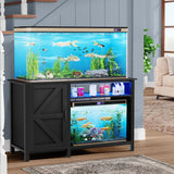Aquarium Stand with Power Outlets, Black | 55-75 Gallon Fish Tank Stand, Cabinet with RGB Light Strip Suitable for Turtle Tank, Reptile Terrarium, 900LBS Capacity