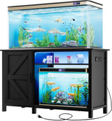 Aquarium Stand with Power Outlets, Black | 55-75 Gallon Fish Tank Stand, Cabinet with RGB Light Strip Suitable for Turtle Tank, Reptile Terrarium, 900LBS Capacity