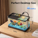4 Gallon Fish Tank Aquarium Starter Kit with Filter and Light(Medium Black)